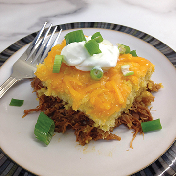 Cornbread Pulled Pork Casserole plated